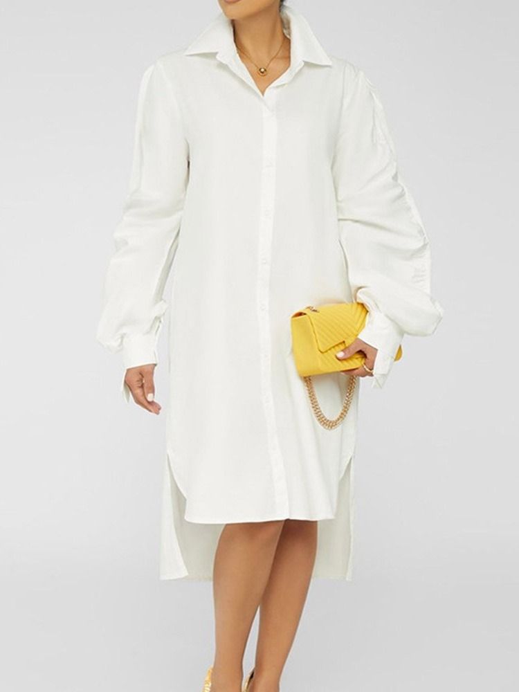 Lapel Mid-Calf Langermet Asymmetrisk Mote Midi-Kjole