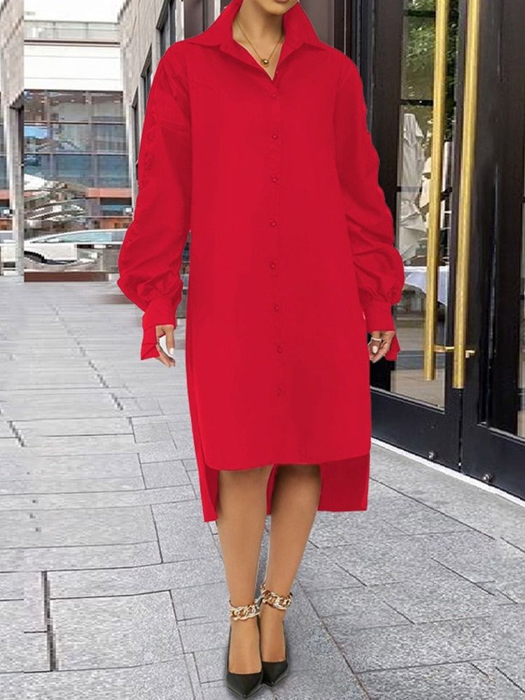 Lapel Mid-Calf Langermet Asymmetrisk Mote Midi-Kjole