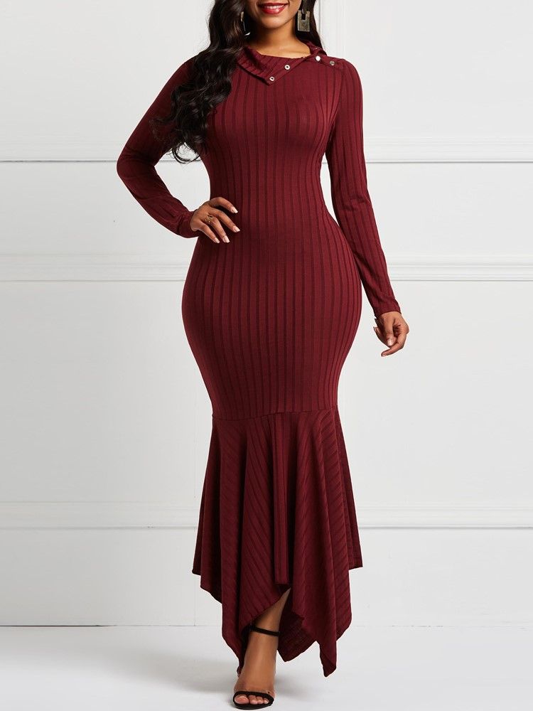 Mermaid Langermet Pullover Ensfarget Elegante Genserkjoler