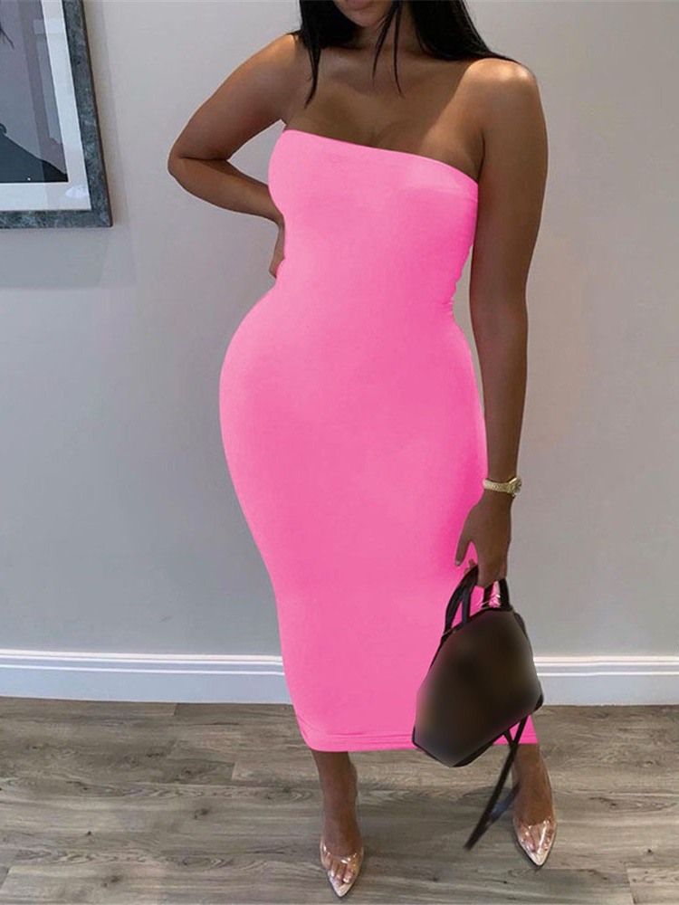 Mid-Calf Ermeløs Genser Mote Bodycon Kjole