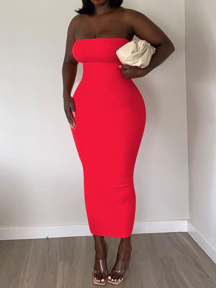Mid-Calf Ermeløs Genser Mote Bodycon Kjole