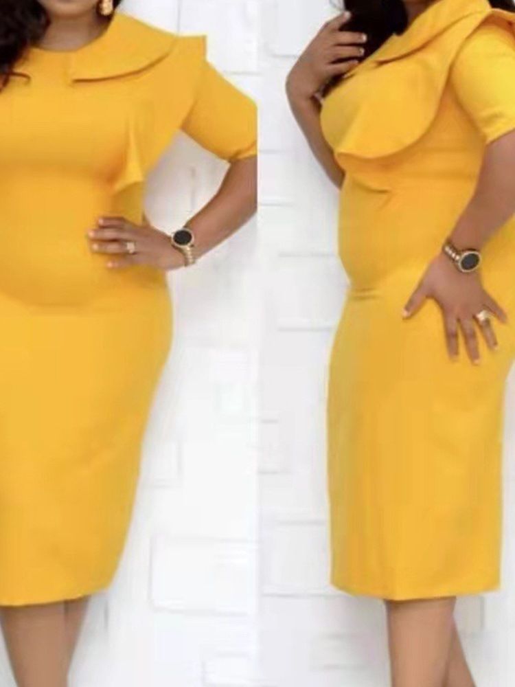 Mid-Calf Half Sleeve Falbala Bodycon Sommerkjole