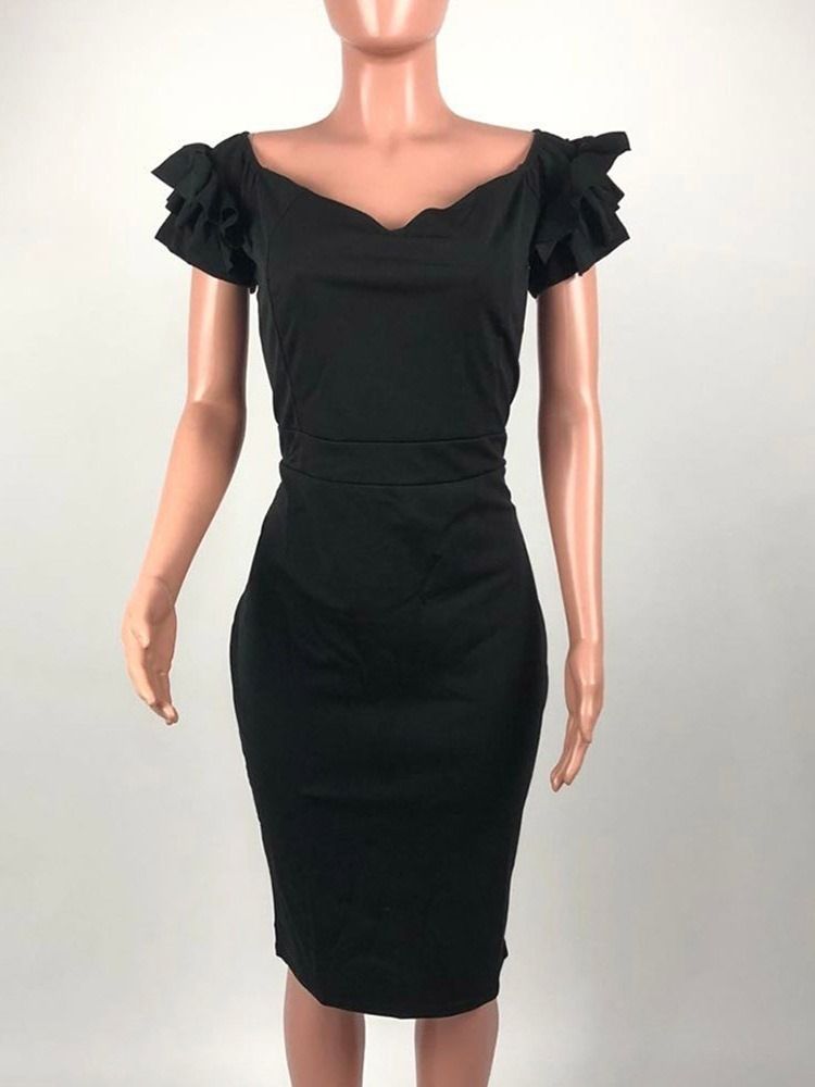 Mid-Calf Kortermet Streng Selvedge Summer Plain Plus Size Bodycon-Kjole