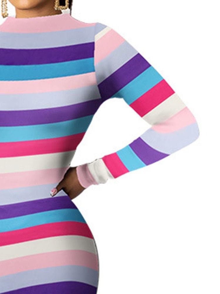 Mid-Calf Langermet Print Mid Waist Pullover Dress
