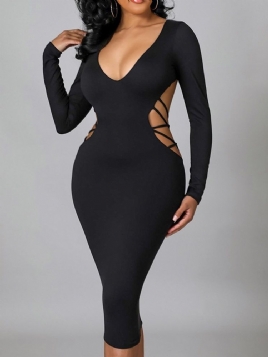 Mid-Calf Langermet Ryggløs Western Bodycon-Kjole