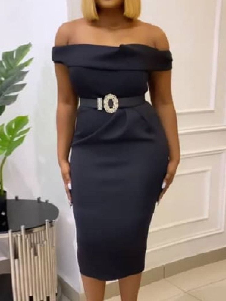 Off Shoulder Kortermet Mid-Calf Plain Bodycon Dress