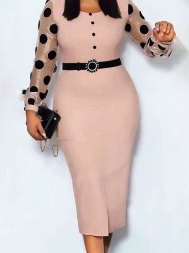 Patchwork Langermet Firkantet Hals Pullover Polka Dots Bodycon Kjole