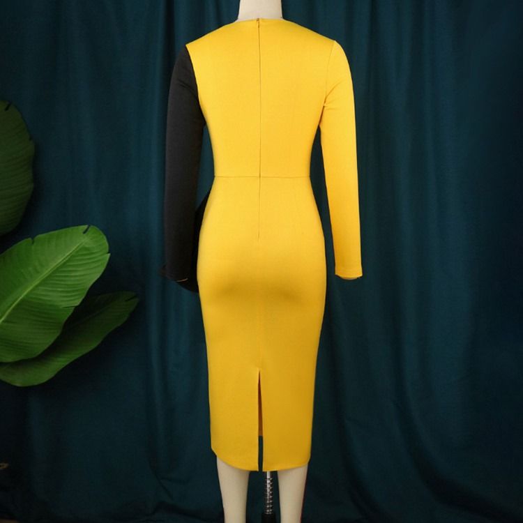Plus Size Mid-Calf Falbala Langermet Regular Fall Bodycon Dress