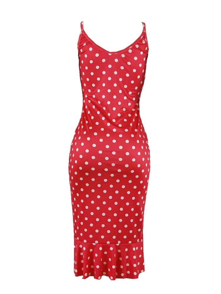 Print Mid-Calf Ermeløs Mid Waist Polka Dots Kjole