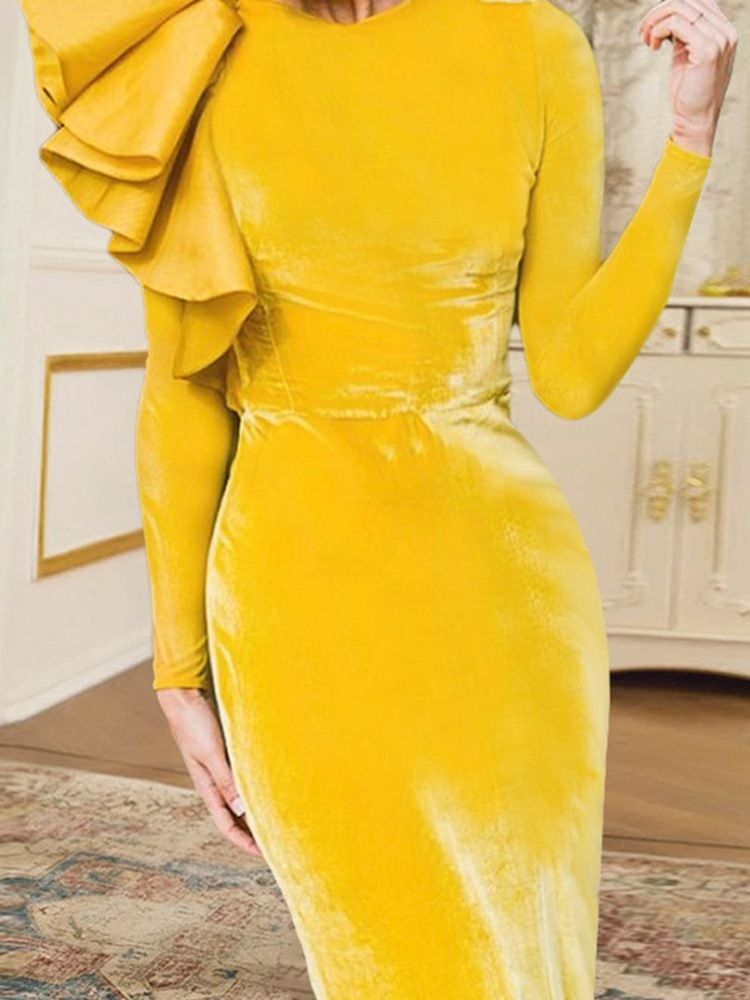 Rund Hals Langermet Ankellengde Pullover Bodycon Kjole