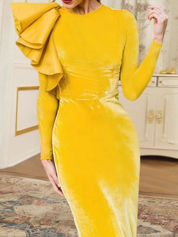 Rund Hals Langermet Ankellengde Pullover Bodycon Kjole