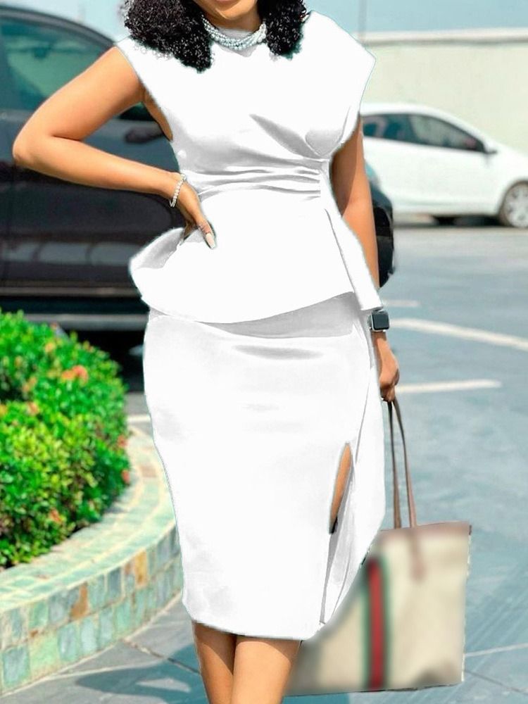 Rundhals Mid-Calf Cap Erme Vanlig Bodycon Dress