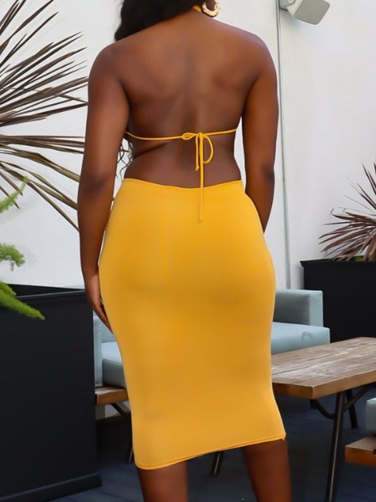 Ryggløs Ermeløs Mid-Calf Bodycon Sexy Kjole