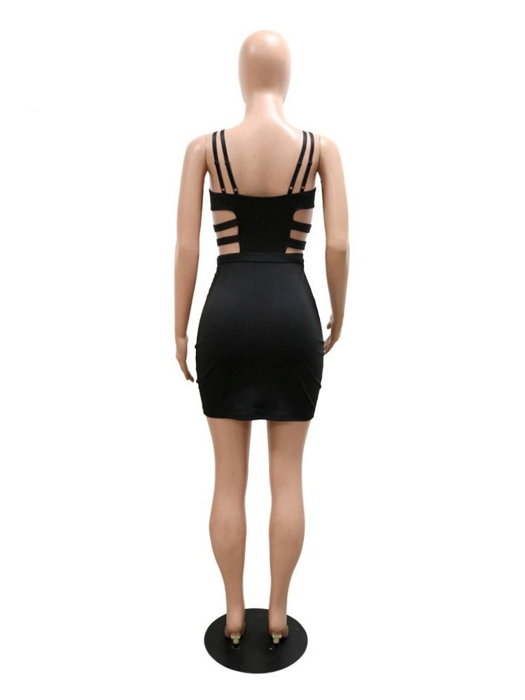 Ryggløs Kne-Lengde Ermeløs Spaghetti Strap Fashion Bodycon Dress