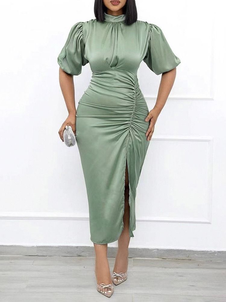 Ståkrage Mid-Calf Split Office Lady Pullover Dress