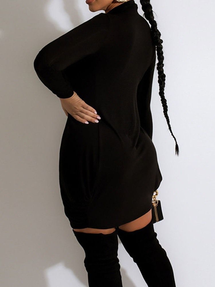 Standkrage Langermet Asymmetrisk Asymmetrisk Spring Bodycon Kjole