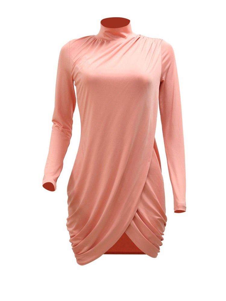 Standkrage Langermet Asymmetrisk Asymmetrisk Spring Bodycon Kjole