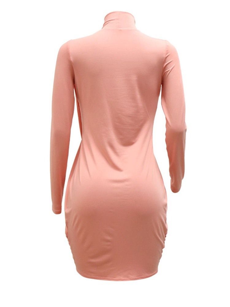Standkrage Langermet Asymmetrisk Asymmetrisk Spring Bodycon Kjole