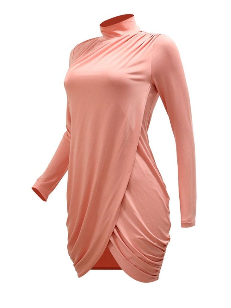 Standkrage Langermet Asymmetrisk Asymmetrisk Spring Bodycon Kjole