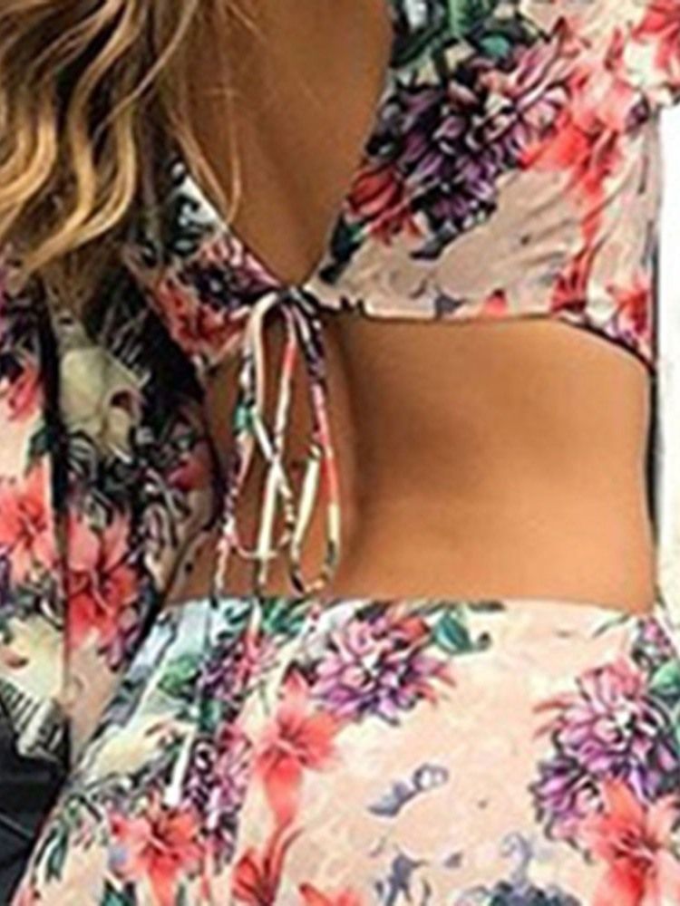 V-Hals Blonder Med Trekvart Erme Travel Look Floral Maxi Dress