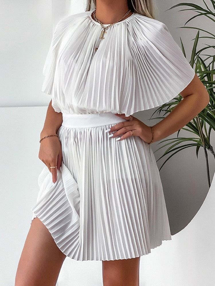 Kortermet Rund Hals Plisseret Genser Western Casual Kjole