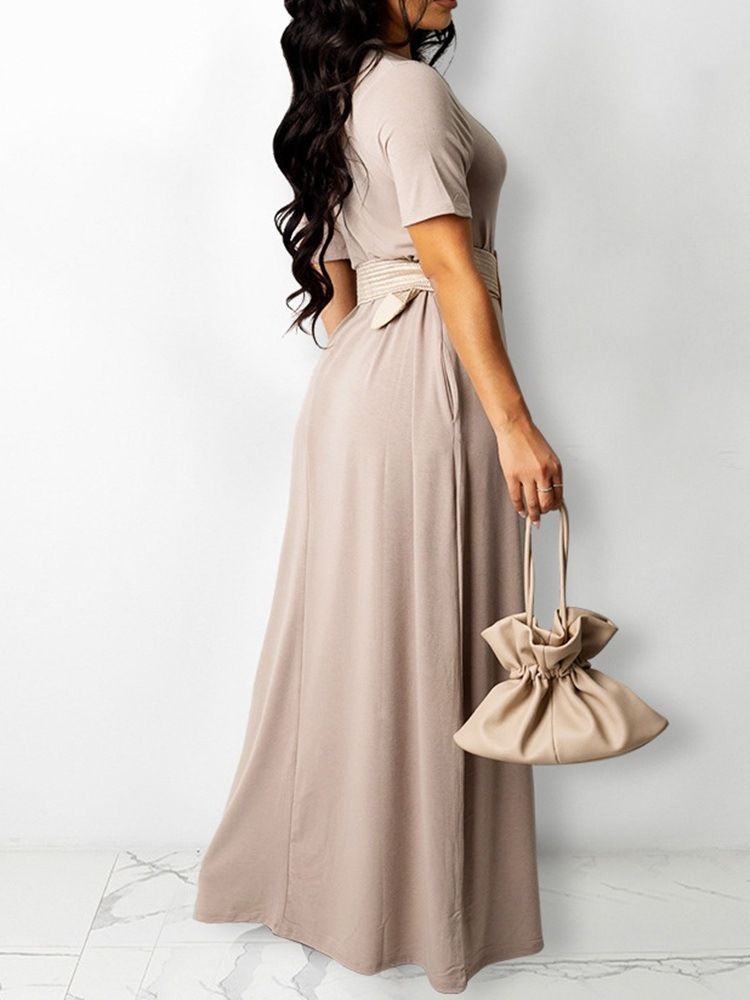 Kortermet V-Hals Gulv-Lengde Fall Plain Dress