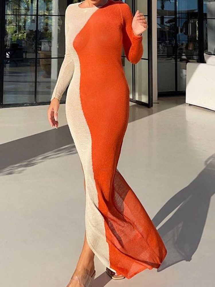 Langermet Rundhalset Split Bodycon Sommerkjole