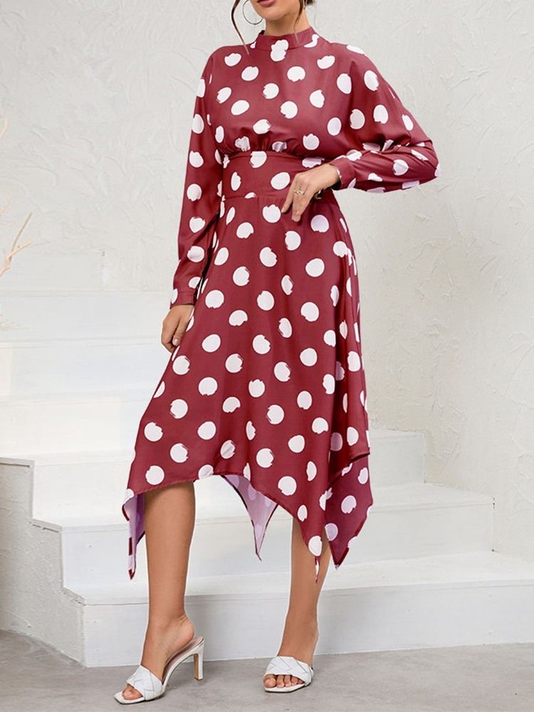 Mid-Calf Langermet Print Asymmetrisk Genser Fritidskjole