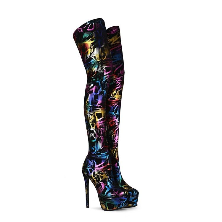Camouflage Stiletthæl Side Glidelås Tråd Støvler