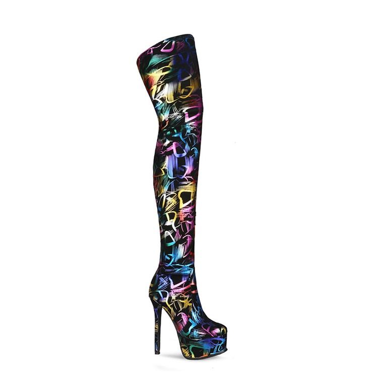 Camouflage Stiletthæl Side Glidelås Tråd Støvler