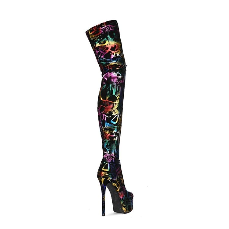 Camouflage Stiletthæl Side Glidelås Tråd Støvler