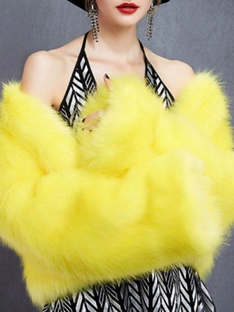 Faux Fur Kjole Frakk Vanlig Vanlig Tykk Rett Fuskepels Frakk