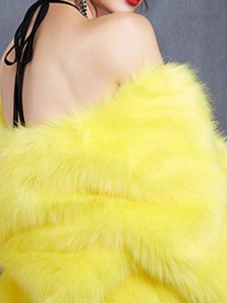 Faux Fur Kjole Frakk Vanlig Vanlig Tykk Rett Fuskepels Frakk