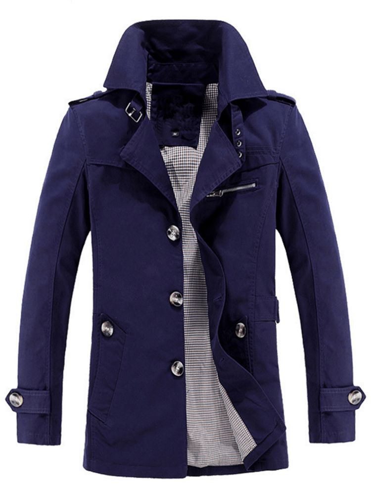 Hakk Jakkeslag Slank Tynn Enkeltspent Trenchcoat For Menn