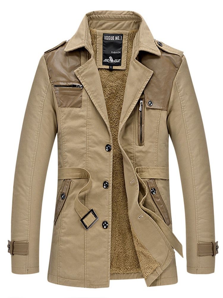 Lapel Med Hakk I Ensfarge Lappeteppe Trenchcoat For Menn