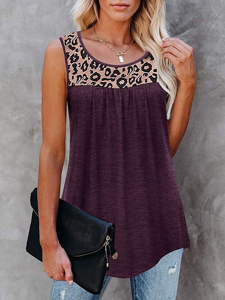 Cotton Blends Patchwork Summer Mid-Length Singlet For Kvinner