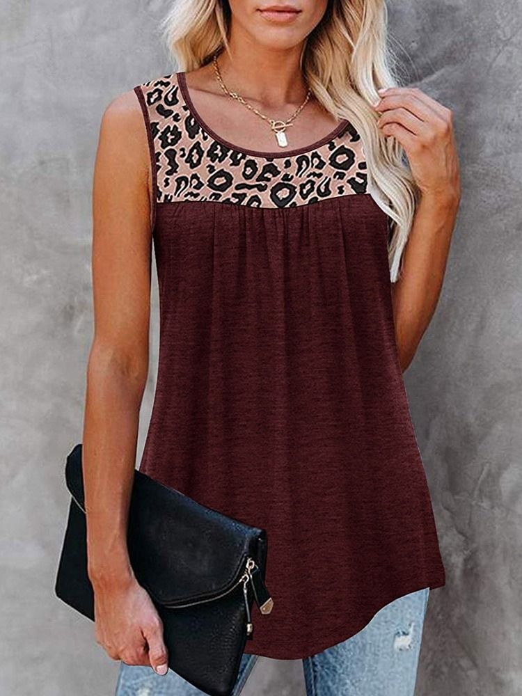 Cotton Blends Patchwork Summer Mid-Length Singlet For Kvinner