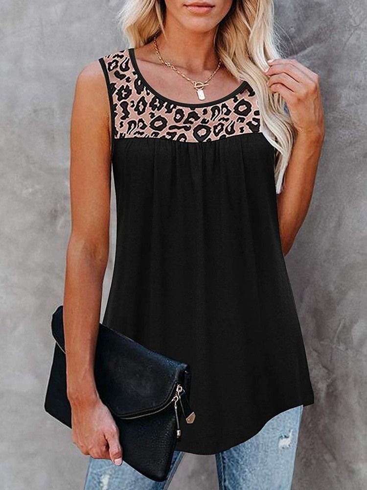 Cotton Blends Patchwork Summer Mid-Length Singlet For Kvinner