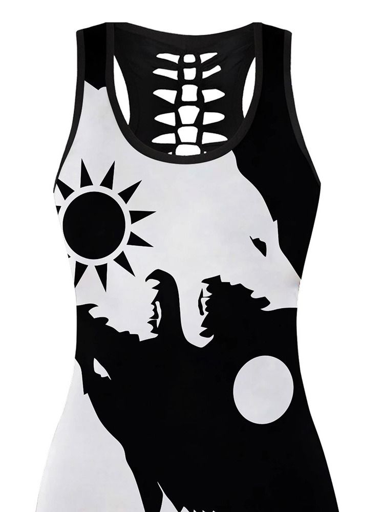 Cotton Blends Summer Print Mid-Length Dame Tank Top
