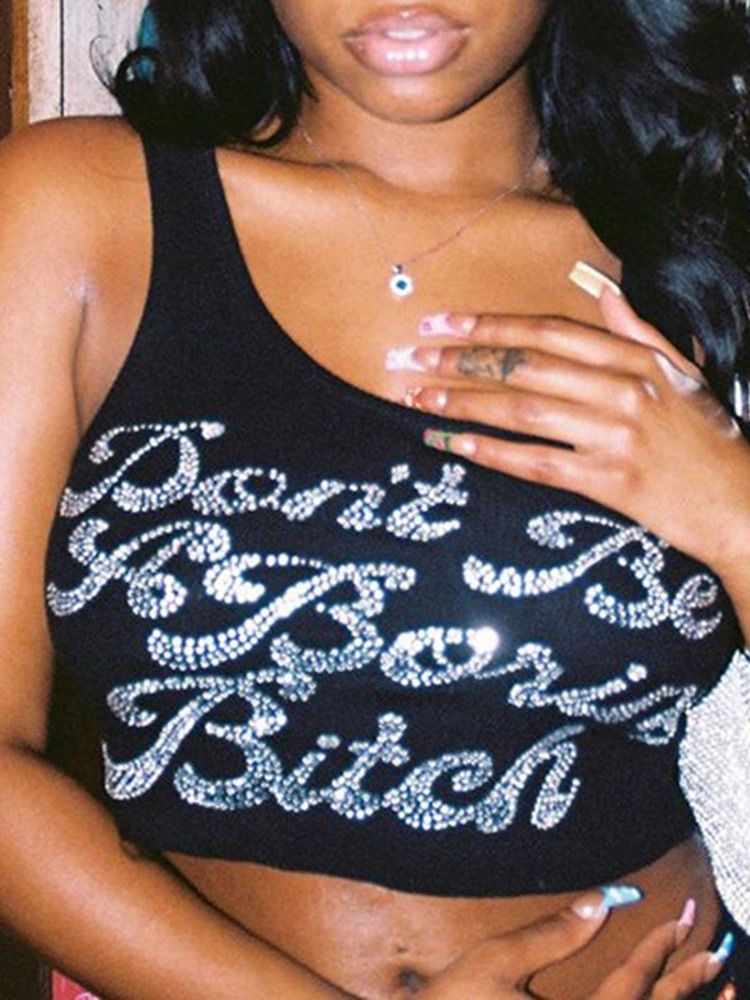 Summer Polyester Diamond Short Dame Tank Top