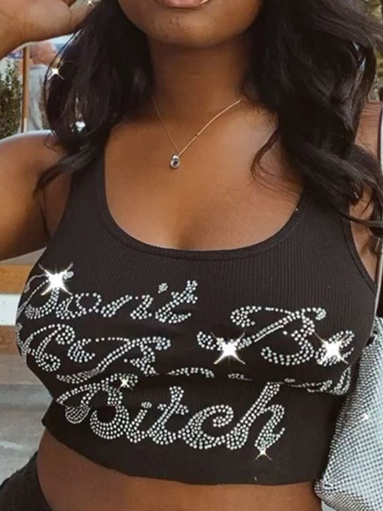 Summer Polyester Diamond Short Dame Tank Top