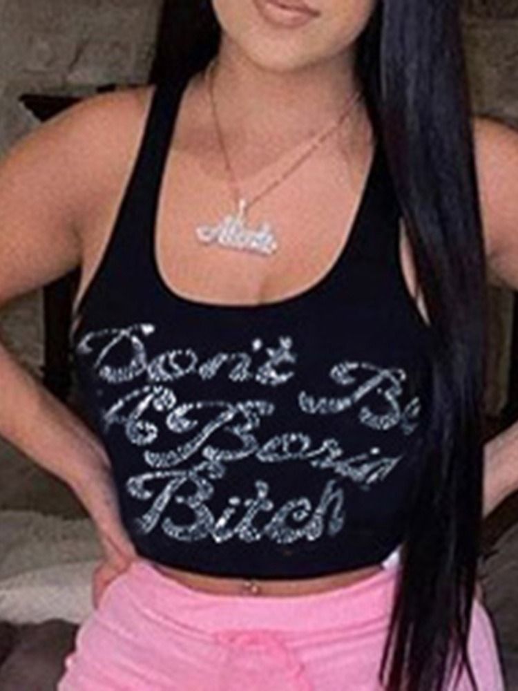 Summer Polyester Diamond Short Dame Tank Top