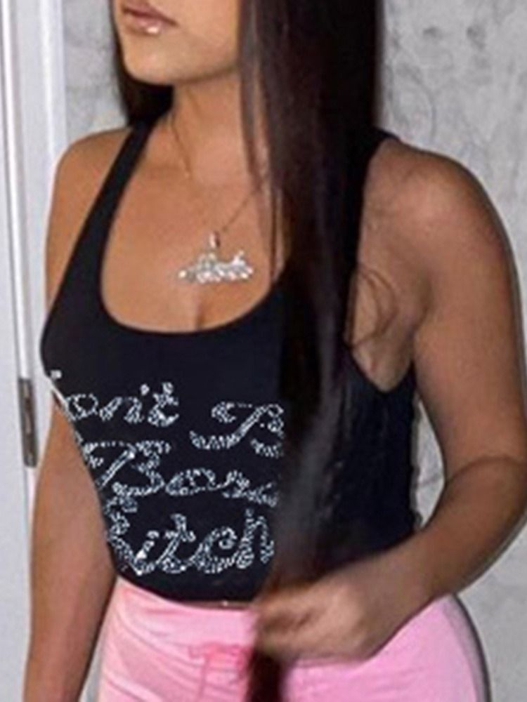 Summer Polyester Diamond Short Dame Tank Top