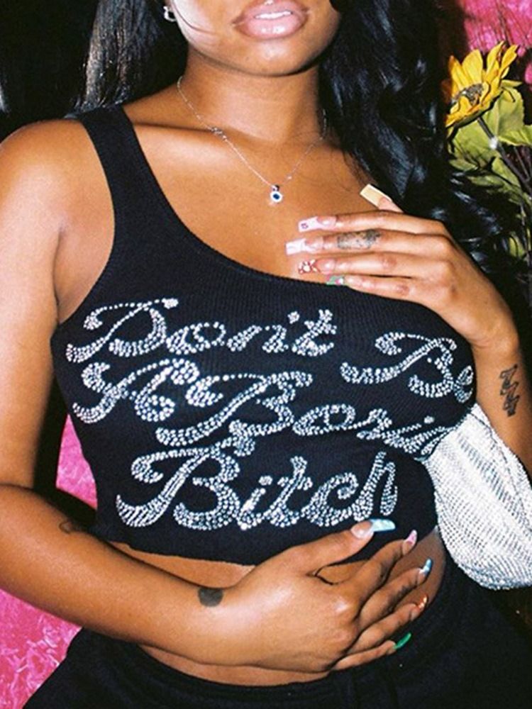 Summer Polyester Diamond Short Dame Tank Top