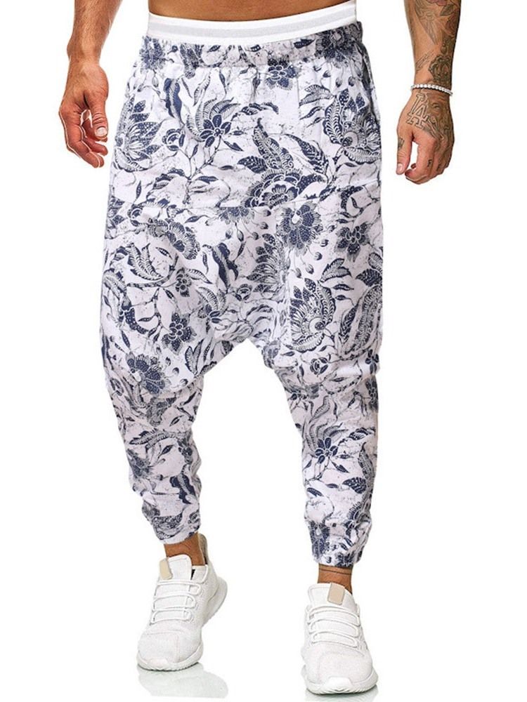 Baggy Bukser Print Floral Mid Waist Menns Uformelle Bukser