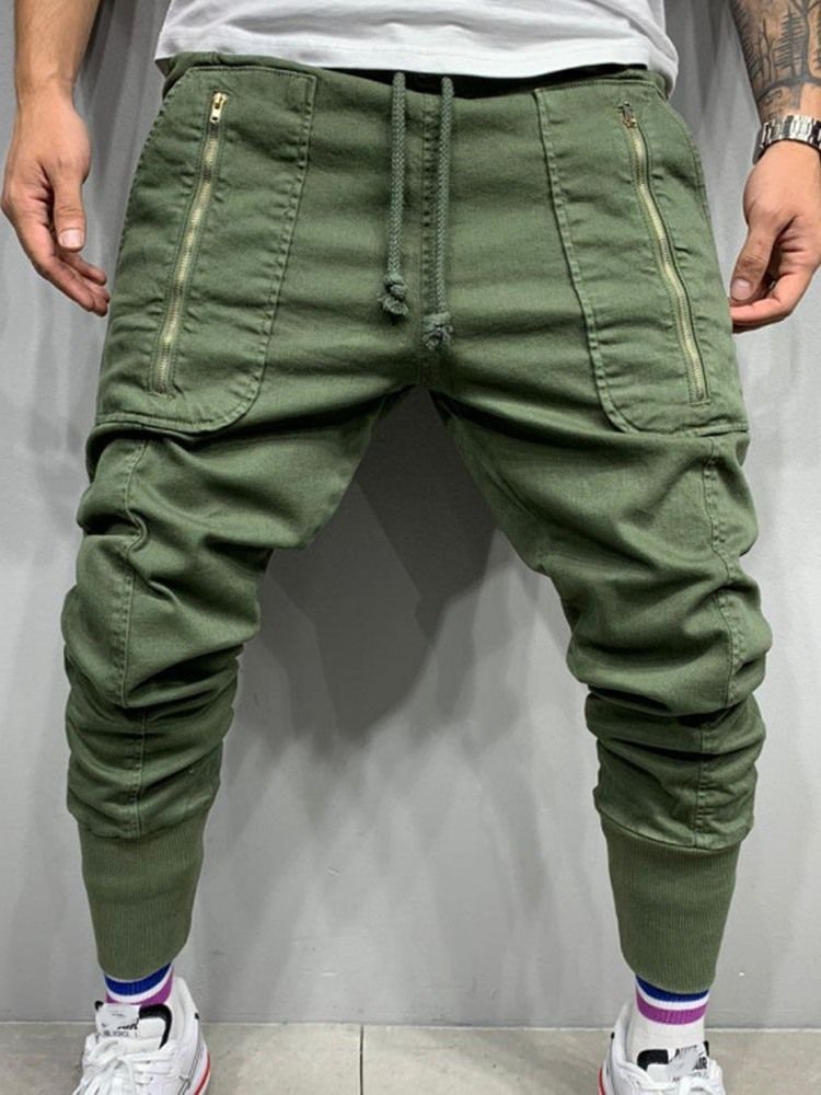 Blyant Bukser Lomme Mid Waist Menns Fritidsbukser