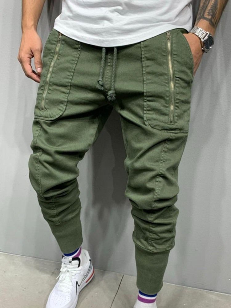 Blyant Bukser Lomme Mid Waist Menns Fritidsbukser