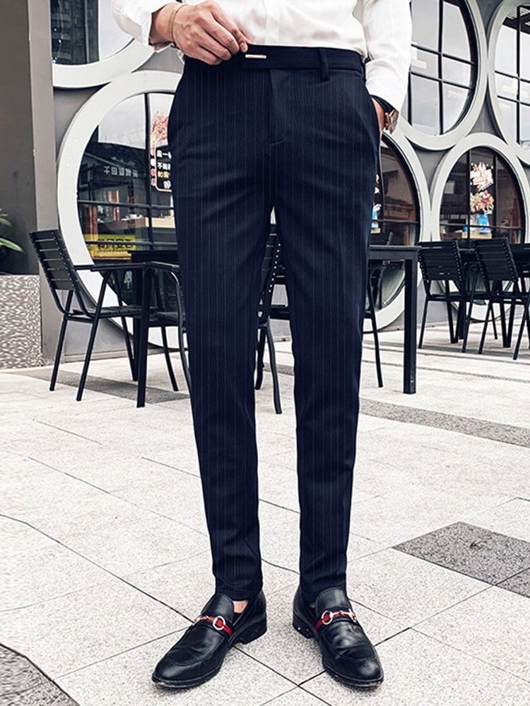 Stripe Full Lengde Slim Mid Waist Blazer Bukser For Menn