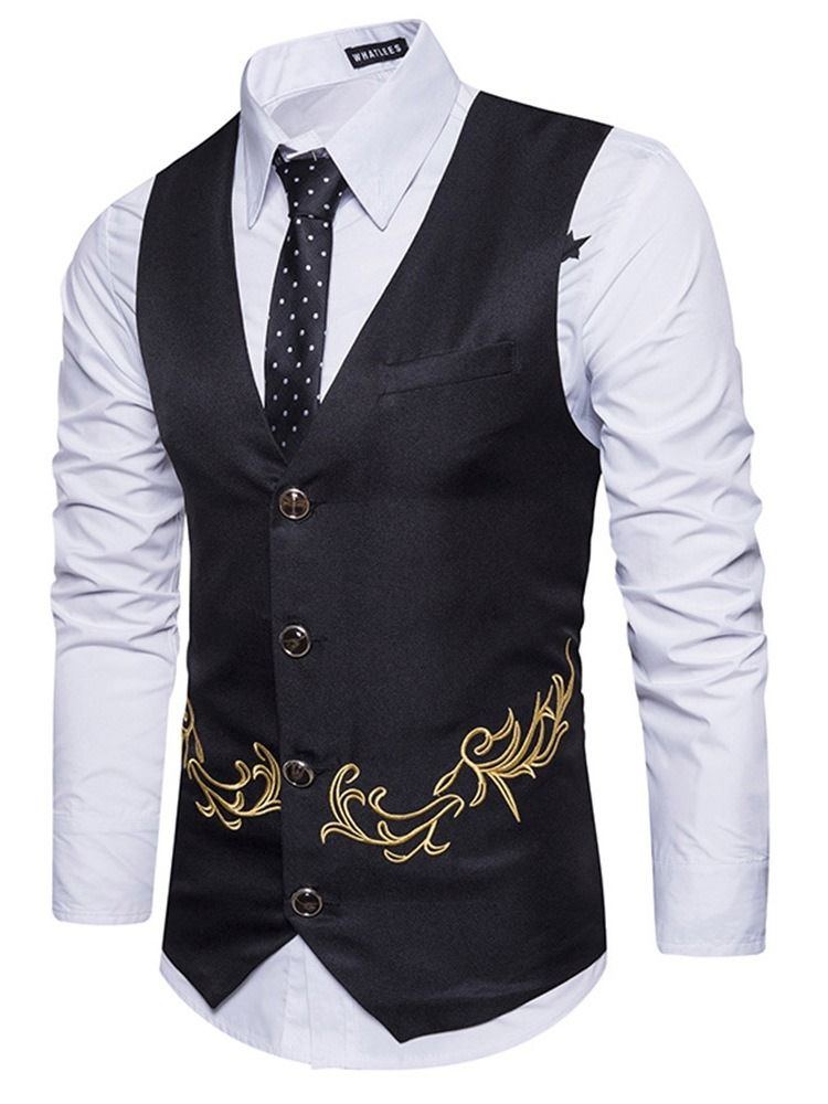 Knapp V-Hals Plant Enkeltspent Vest For Menn