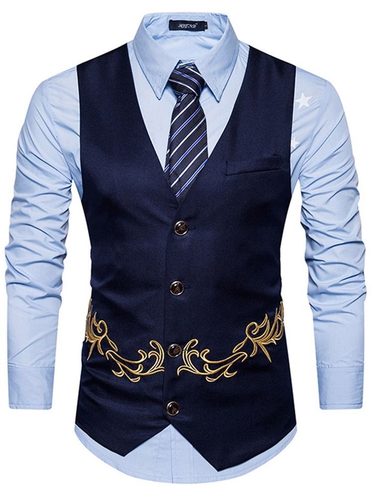 Knapp V-Hals Plant Enkeltspent Vest For Menn